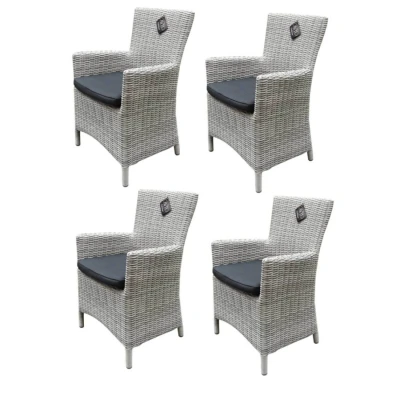 Afbeelding van Capri dining tuinstoel wit grijs wicker set van 4