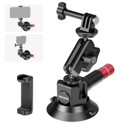 Afbeelding van Neewer 3 inch zuignap camera montagebeugel met bal hoofd magische arm, 1/4 ARRI gaten, snelsluiting autohouder telefoonhouder en action cam adapter compatibel iPhone DJI Insta360, CA104