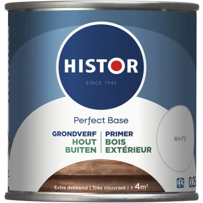 Afbeelding van Histor Perfect Base Grondverf Houtverf Primer Verf voor Buiten Weerbestendige met UV bescherming Ideaal Schuttingen en Tuinmeubelen Wit 0.25 L