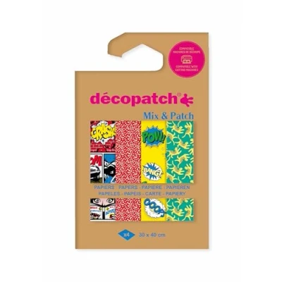 Afbeelding van Décopatch DP039C Een zak met 4 vellen Afmetingen: 30 x 40 cm Bedrukt papier, groen, geel Mix &amp; Patch vanaf 5 jaar, doe het zelf, creativiteit, creativiteit