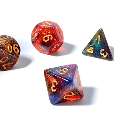 Afbeelding van FLASHOWL D20 Dobbelstenen Sterrenhemel Kleur veranderen onder Lichten Melkweg 4 in één Dobbelsteen Dobbelgames Tafelspellen Set D20, D12, D10, D8, D6, D4 en DND RPG MTG (7 stuks)