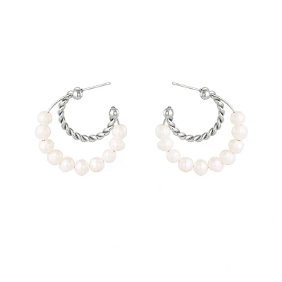 Afbeelding van Oorbellen parels met een twist Yehwang One size Zilver