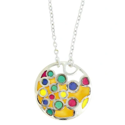 Afbeelding van Behave Ketting zilverkleur met ronde multi color hanger