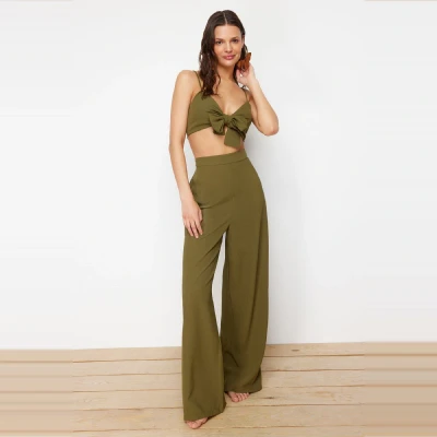 Afbeelding van Trendyol Zwarte Geweven Geknoopte Blouse Broek Strandset Tbess22Au0108