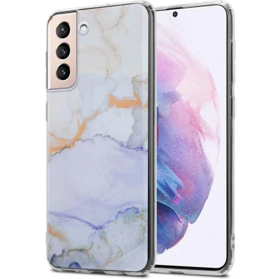 Afbeelding van Cadorabo Hoesje geschikt voor Samsung Galaxy S21 PLUS in Wit Paars Goud Marmer GM 09 Beschermhoes gemaakt van TPU siliconen Case Cover met mozaïek motief