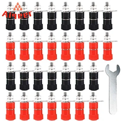 Afbeelding van Aiqeer 30 stuks 4 mm banaanstekkers, banaanklemblad, luidspreker, binding post terminal, voor banaanstekker (zwart, rood)