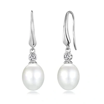 Afbeelding van Philip Jones Sterling zilveren witte Parel oorbellen gemaakt met zirkondia® kristallen, Shell Parel,