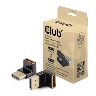 Afbeelding van Club3D CAC 1008 DisplayPort stekker naar 1.4 bus 90 graden schuine adapter 4K120Hz M/F