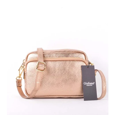 Afbeelding van Giuliano lederen schoudertas Clover Donkergoud Metallic Made in Italy