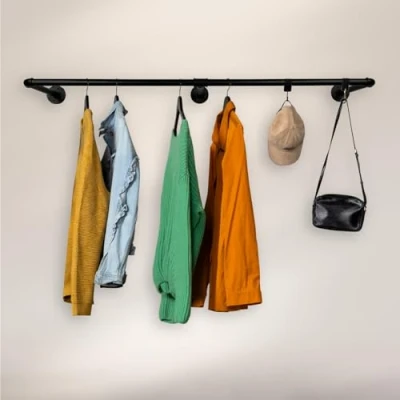 Afbeelding van RSR Hangers Kledingstang industrieel design wandgarderobe 100 cm x 30 voor de muur zwart garderobestang slaapkamer hal garderobe wandmontage