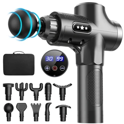 Afbeelding van Massage Gun, 30 Snelheden Pistool Diep Weefsel met 10 Koppen, Krachtige, Antislip, Stille, Professionele Elektrische Handheld voor ontspannen herstel LCD aanraakscherm