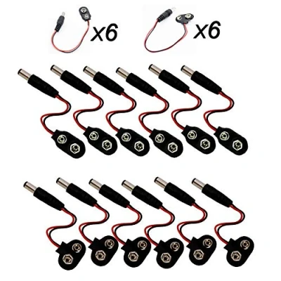 Afbeelding van YIXISI 12 Stuks 9V Batterij Clip Connector, Positieve Negatieve Klikkabel (6 T type en 6 I type), met 2.1 mm x 5.5 Mannelijke DC Stekker