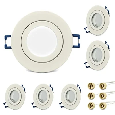 Afbeelding van KYOTECH Set van 6 Plafondinbouwframe GU10,Met glazen spiegel en waterdichte pad,IP44 waterdicht vochtbestendig,inbouwring plafondspots LED inclusief GU10 fitting(IP44 Buitendiameter 84 mm, Wit)