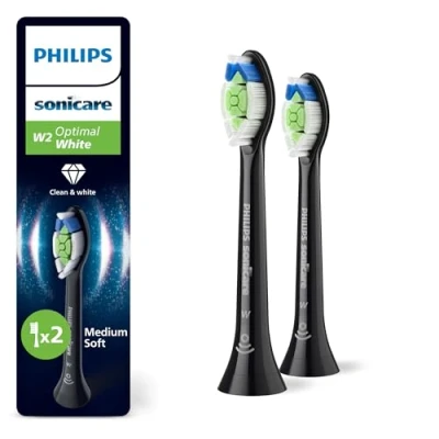 Afbeelding van Philips Sonicare Optimal White W2 Opzetborstels voor Elektrische Tandenborstel Zwart Verpakking van 2 Wittere tanden HX6062/88