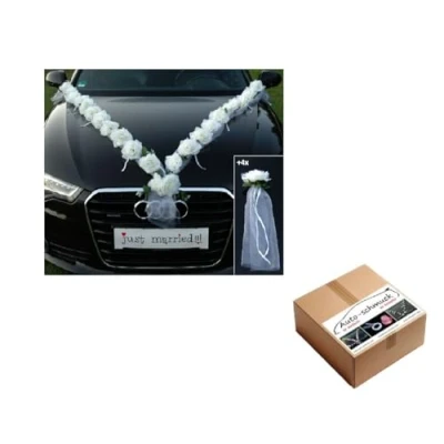 Afbeelding van Rozen GirLANDE auto sieraden bruidspaar roos decoratie autodecoratie bruiloft car deco (wit/wit)