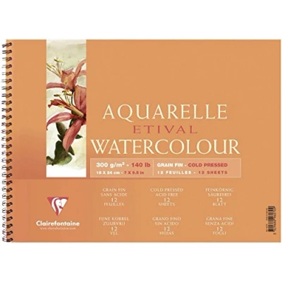 Afbeelding van Clairefontaine 96070C kleurblok, met dubbele spiraal, aquarelpapier, fijnkorrelig, etival/cellulose, 12 x 18 cm, vellen, 300 g, wit