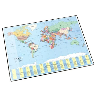 Afbeelding van Läufer 45351 Landkaarten bureauonderlegger, politiek, antislip onderlegger met wereldkaart, 40 x 53 cm, transparant zijvak