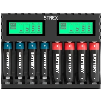 Afbeelding van Strex Batterij Oplader 8x AA/AAA Batterijen USB Oplaadbaar LCD Display Universele Batterijlader Voor Oplaadbare