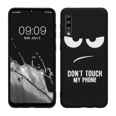 Afbeelding van kwmobile telefoonhoesje geschikt voor Samsung Galaxy A50 Hoesje smartphone in wit / zwart Backcover van TPU Don&#039;t Touch My Phone design