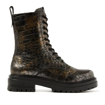 Afbeelding van Lazamani Alize leren veterboots met slangenprint goud