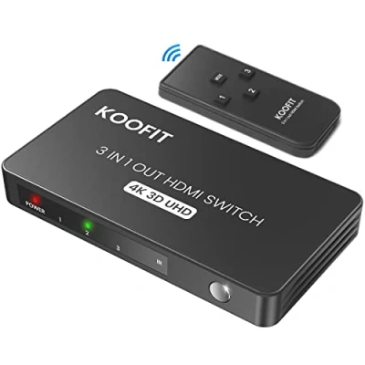 Afbeelding van HDMI Switch 4K@60Hz, KOOFIT Schakelaar 3 in 1 uit met Afstandsbediening, Switcher Auto Ondersteunt 4K 3D UHD, Splitter voor PS5, PS4, PS3, DVD, Blu ray, Xbox, Roku, PC, TV
