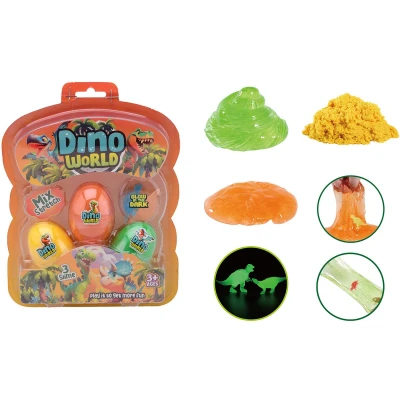 Afbeelding van Dino World 3 Slijmeieren met Glow in the Dark