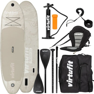 Afbeelding van VirtuFit Supboard Cruiser 305 Sand Beige Stand Up Paddle Board Opblaasbaar Voor beginners en gevorderden Met kajak zitje, accessoires draagtas Anti slip oppervlak Verstelbare peddel Max. 180 kg