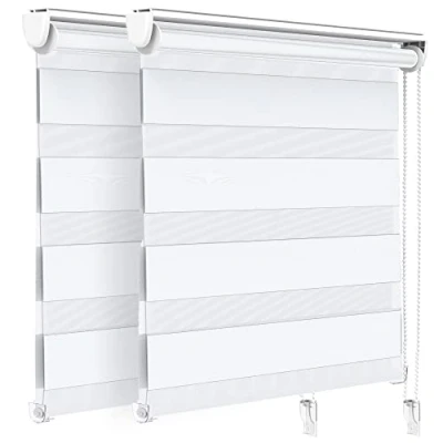 Afbeelding van VOUNOT Set van 2 vaste rolgordijnen zonder boren, duo rolgordijn voor raam en deur, lichtdoorlatend &amp; verduisterend raamrolgordijn, 100x150cm, Wit