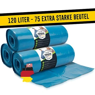 Afbeelding van Müllsäcke 120 liter in Blau und Schwarz (75 zakken 3 rollen, blauw)