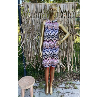 Afbeelding van Halterjurk Costa Zigzagprint Zwart Multicolor One Size (36 t/m 40/42)