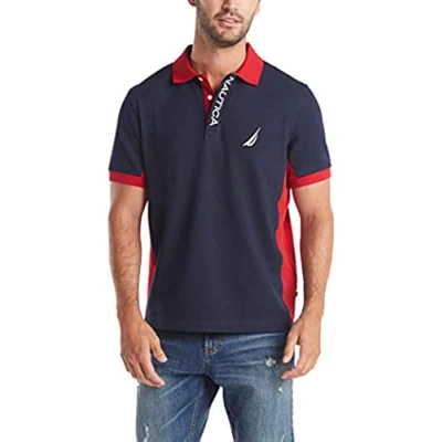 Afbeelding van Nautica Heren poloshirt met korte mouwen Color Block Performance Pique, Marine, XL