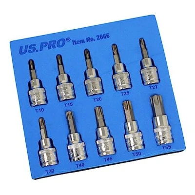 Afbeelding van US PRO 10Pc 3/8 Drive 48mm Lange S2 Torx Socket Set T10 T55 B2066
