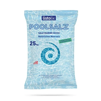 Afbeelding van zeezout zwembadzout 25 kg zak uit de Middellandse Zee, zwembad zoutwatersystemen elektrolyse installaties natuurlijk Sale Marino mediterrane zout Medio