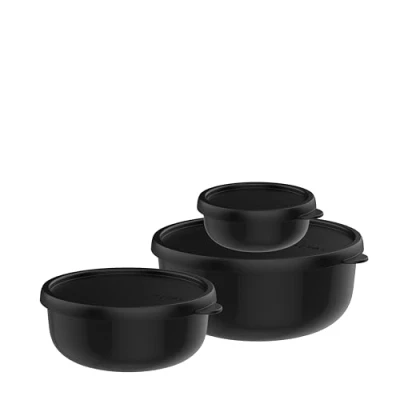 Afbeelding van Mepal Lumina Magnetronservies, 3 delig, vershouddozen met deksel voor koelkast, vriezer, stoompan en magnetron, opbergdoos, 250 + 750 1500 ml, Nordic black