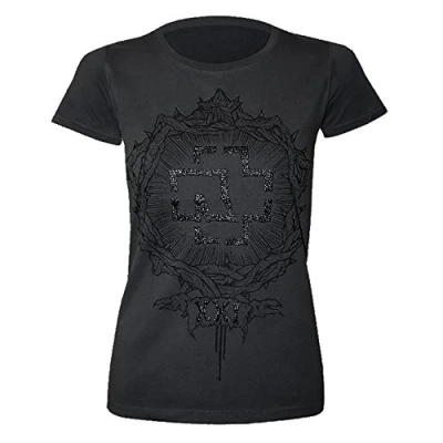 Afbeelding van Rammstein Dames Girlie Shirt XXI, Officiële Band Merchandise Fan Zwart met Silver Metallic Front Print, antraciet, S