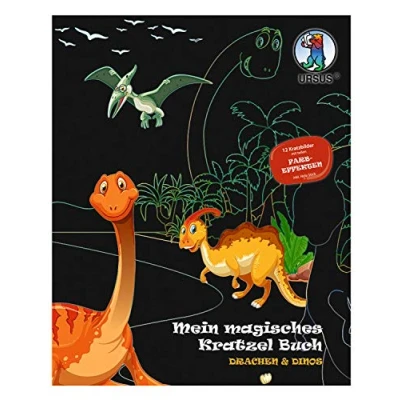 Afbeelding van Ursus 24530002F Mijn magische krassenboek draken &amp; dino&#039;s, kras afbeeldingen, ca. 21 x 26 cm groot, met leuke kleureffecten en 12 mandala&#039;s om in te kleuren, inclusief houten stick, kleurrijk