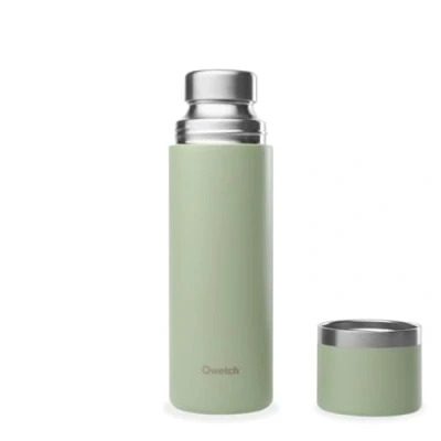 Afbeelding van Qwetch Thermosfles Lindegroen 750ml Thermoskan met gerecyclede roestvrijstalen beker 24 uur koud en 12 warm waterdicht, BPA vrij ideaal voor koffie thee