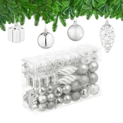 Afbeelding van Relaxdays kerstballen kerstboomballen kerstboomdecoratie set van 72 kunststof zilver