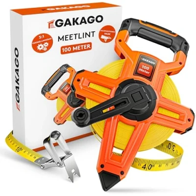 Afbeelding van Gakago Rolbandmaat 100m 3 voudig met vouwhendel Ergonomisch &amp; antislip handvat meetpuntmarkering en flexibele meethaak