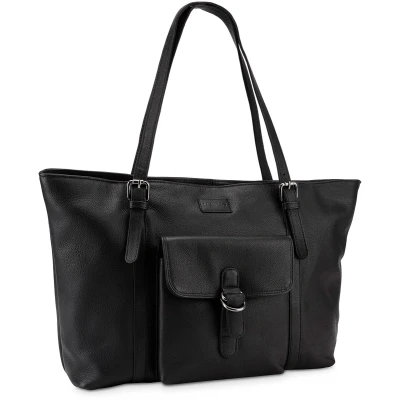 Afbeelding van LEABAGS leren handtas voor dames Premium shopper van echt leer Zakelijke laptoptas tot 16 inch tas Tote bag werk, universiteit, school, vrije tijd of winkelen Nappa zwart