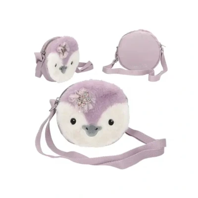 Afbeelding van Depesche 13160 Princess Mimi Penguin Kleine schoudertas in lila, met pinguïnmotief en pluche bont, tas verstelbare schouderriem