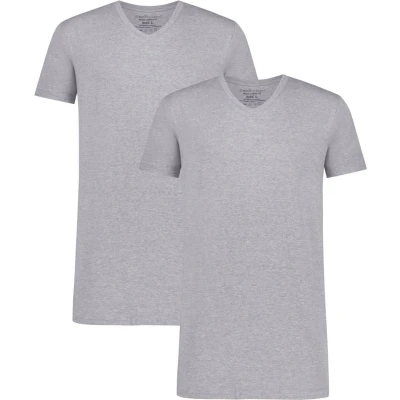 Afbeelding van Comfortabel &amp; Zijdezacht Bamboo Basics Velo Bamboe T Shirts V Hals (Multipack 2 stuks) Heren Korte Mouwen Long Fit Grijs XL