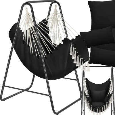 Afbeelding van tectake® Hangstoel Boho stijl 160 kg draagkracht stalen frame Zwart