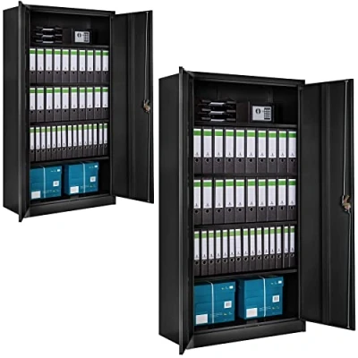 Afbeelding van tectake 2 archiefkasten 5 vaks indeling kleur zwart combi 404480