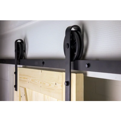 Afbeelding van Zwart Schuifdeursysteem met Rails Grote Wielen Model Compleet 200 cm Per Set