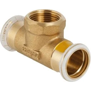 Afbeelding van Geberit mapress overgang t stuk gas 90 graden koper hnbr afdichtring 28mm x rp1 2 persmof binnendraad 34738
