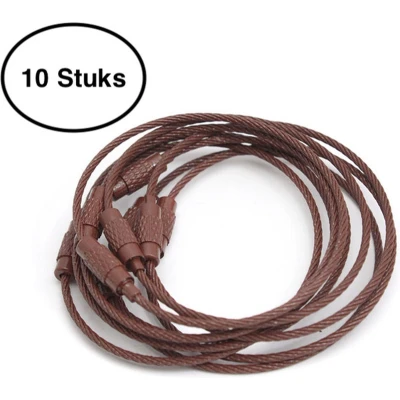 Afbeelding van Staaldraad sleutelring 15 cm Sleutelhanger Split ring centimeter 10 stuks Bruin