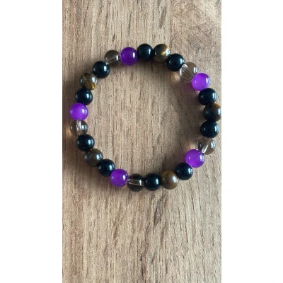Afbeelding van Edelsteen Armband Bescherming Rookkwarts, Obsidiaan, Amethist &amp; Tijgeroog (8mm, 18 cm)