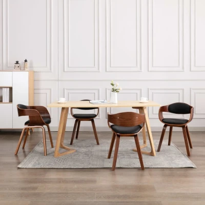 Afbeelding van Eetkamerstoelen 4 st gebogen hout en kunstleer