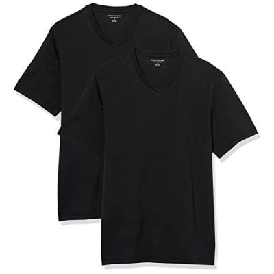 Afbeelding van Amazon Essentials Heren Regular Fit T shirt met korte mouwen en V hals (verkrijgbaar in Big &amp; Tall), 2 stuks, zwart, 4X Large Tall